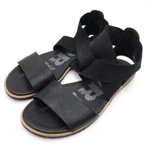 Sorel Ella II (Womens Size 6.5) Sandals Black Leather Strappy Flats Gladiator‎